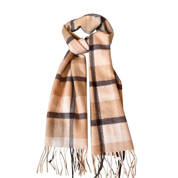 Phenix Cashmere Beige & Brown Plaid Scarf - Picture 2 of 4